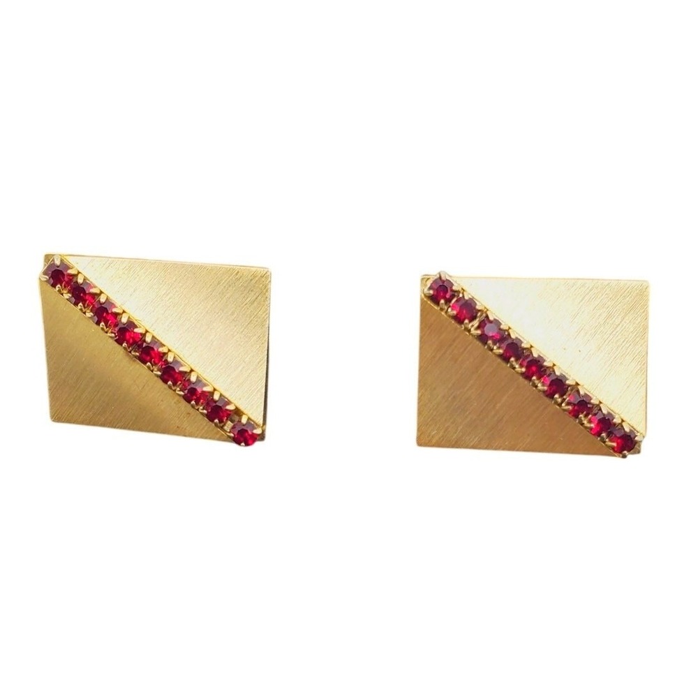 Sarah Coventry Brushed Gold‎ Tone Cufflinks Square Rectangular Red Glass Matador